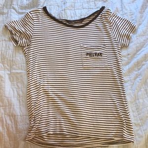 lemon pop ‘friyay’ black and white striped t-shirt